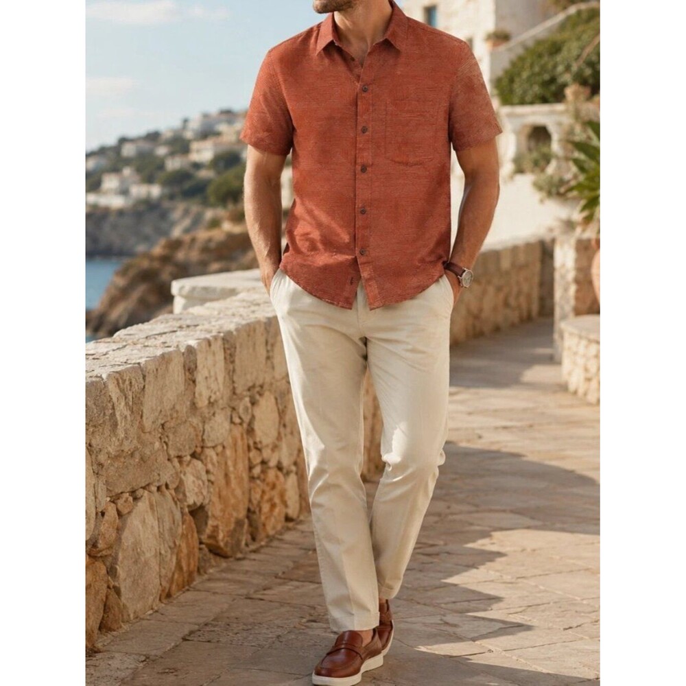 Bridge & Burn Short Sleeve Men's Shirt Buttondown Solid Orange Slim Fit S 287711